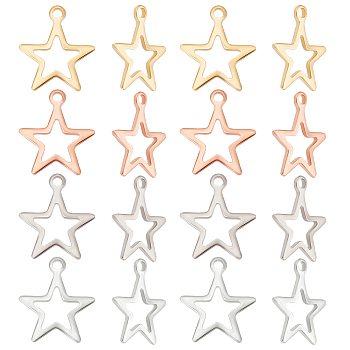 Beebeecraft 80Pcs 4 Colors 304 Stainless Steel Pendants, Cut-Out, Star, Hollow, Mixed Color, 15x13x0.8mm, Hole: 1.4mm, 20pcs/color