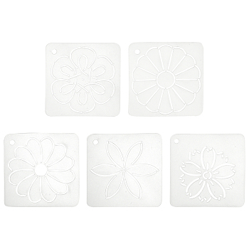CHGCRAFT 5Sheets 5 Patterns Matte PP Plastic Drawing Scale Template, For DIY Scrapbooking, Square with Flower Pattern, Clear, 12x12x0.06cm, Hole: 6.5mm, 1sheet/pattern
