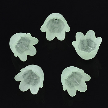 Transparent Acrylic Bead Caps, Frosted, Flower, 6-Petal, Aquamarine, 8x10.5x10.5mm, Hole: 1.4mm