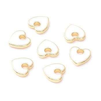 Rack Plating Eco-friendly Brass Enamel Charms, Long-Lasting Plated, Real 18K Gold Plated, Cadmium Free & Nickel Free & Lead Free, Heart, White, 9.5x10x2mm, Hole: 3mm