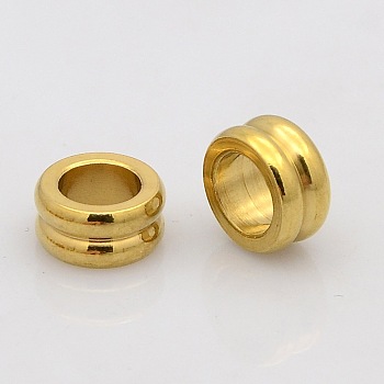 Column 304 Stainless Steel Beads, Large Hole Grooved Beads, Golden, 10x5mm, Hole: 6mm