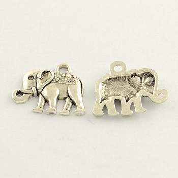 Tibetan Style Zinc Alloy Elephant Charms, Cadmium Free & Lead Free, Antique Silver, 15x19x2mm, Hole: 2mm, about 971pcs/1000g
