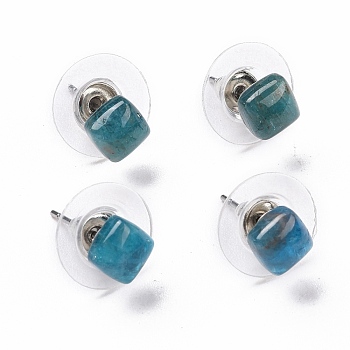 Natural Apatite Ear Studs, with 304 Stainless Steel Ear Studs, 15.5x6x6mm, Pin: 0.6mm