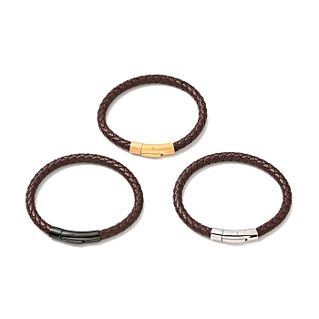Leather Braided Cord Bracelet with 304 Stainless Steel Clasp for Men Women, Coconut Brown, Mixed Color, 8-1/2 inch(21.5cm)