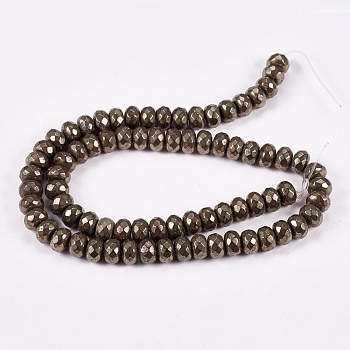 Natural Pyrite Beads Strands, Rondelle, Faceted, 8x5mm, Hole: 1mm, about 80pcs/strand, 15.74 inch