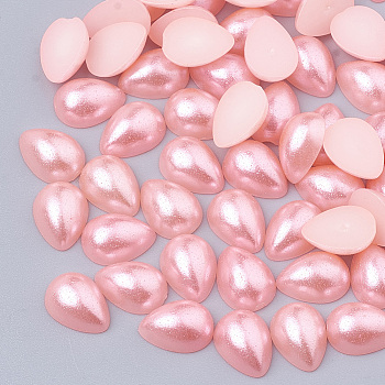 ABS Plastic Imitation Pearl Cabochons, Teardrop, Pink, 6x4x2mm