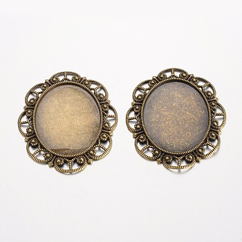 Oval Tibetan Style Alloy Cabochon Settings, Lead Free & Nickel Free & Cadmium Free, Antique Bronze, Tray: 40x30mm, 56x46x2mm, Hole: 5x4mm, about 105pcs/1000g