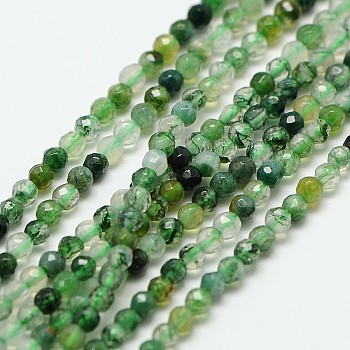 Natural Moss Agate Beads Strands, Faceted Round, 2mm, Hole: 0.8mm, about 190pcs/strand, 16 inch