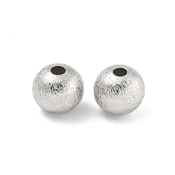 Brass Textured Beads, Round, Real Platinum Plated, 8x7mm, Hole: 2.5mm