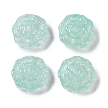 Painted Glass Beads, Flower, Medium Turquoise, 15x15.5x6.5mm, Hole: 1.2mm