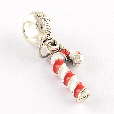 Antique Silver Plated Christmas Candy Cane Alloy Enamel European Dangle Charms(ENAM-Q421-22)-2