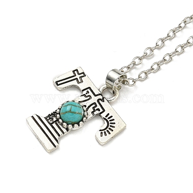 Lettre a ~ z en alliage plaqué argent antique avec colliers à pendentif turquoise synthétique(NJEW-G080-01T)-2