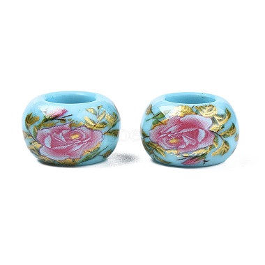 Flower Printed Opaque Acrylic Rondelle Beads(SACR-S305-27-E04)-2