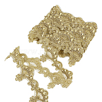 5Yards Polyester Flower Lace Ribbon, Flower Trimming for Wedding Dress Decoration, with Imitation Pearl, Gold, 2 inch(50mm)(OCOR-NB0002-82C)