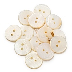 Freshwater Shell Buttons, Flat Round, Seashell Color, 15x1.5mm, Hole: 1.8mm(X-BUTT-Z001-04B)