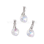 AB Color Plated Glass Charms, Flat Round, with Brass Pinch Bails, Faceted, Platinum, 10.5x5.5mm, Hole: 5x3.5mm(PALLOY-JF04593-02)