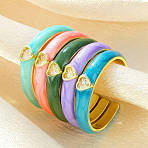 Brass Micro Pave Cubic Zirconia Cuff Open Rings, Enamel Style, Heart, Golden, Mixed Color, 4mm, Inner Diameter: 17mm(RJEW-P183-09G-M)