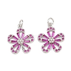 Brass Micro Pave Orchid Cubic Zirconia Pendants, Flower Charms, Rack Plating, Long-Lasting Plated, Lead Free & Cadmium Free, Platinum, 20x17x4mm, Hole: 3mm(CU-CBA7E9C-06P)