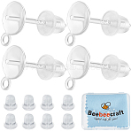 10 Pair 925 Sterling Silver Stud Earring Findings, for Half Drilled Beads, with S925 Stamp, with 50Pcs Plastic Ear Nuts and 1Pc Suede Fabric Square Silver Polishing Cloth, Silver, 7x5mm, Hole: 1mm, Pin: 0.8mm(STER-BBC0006-16)