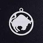 Tarnish Resistant 201 Stainless Steel Pendants, Constellation, Stainless Steel Color, Taurus, 20.5x18x1mm, Hole: 1.5mm(STAS-S105-JN362-2)