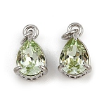 Brass Pave Cubic Zirconia Pendants, Teardrop Charms, with Glass & Jump Ring, Rack Plating, Platinum, Lead Free & Cadmium Free, Long-Lasting Plated, Yellow Green, 11.5x7x5.5mm, Hole: 1.6mm(KK-L240-05P-04)
