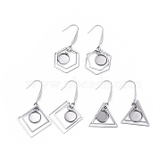 Stainless Steel Dangle Earrings, Cabochon Settings, Mixed Shapes, Stainless Steel Color, 42~50mm, 21 Gauge, Pin: 0.7mm, Tray: 8mm(AJEW-JB00503-M)