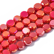 Electroplate Glass Beads Strands, AB Color Plated, Faceted, Flat Round, FireBrick, 5.5x6x3.5mm, Hole: 1.2mm, about 98~100pcs/strand, 19.84~21.65 inch(50.4cm~55cm)(EGLA-Q125-002-A05)