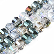 Electroplate Transparent Glass Beads Strands, AB Color Plated, Faceted, Rondelle, Colorful, 6x7~8mm, Hole: 1mm, about 100pcs/strand, 27.56 inch (70cm)(EGLA-S174-25)