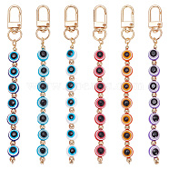 WADORN 6Pcs 6 Colors Evil Eye Resin Round Tassel Pendant Decorations, with Golden Tone Alloy Clasps, Mixed Color, 14.2cm, 1pc/color(KEYC-WR0001-22)