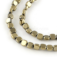 Electroplated Non-magnetic Synthetic Hematite Beads Strands, Square, Light Gold Plated, 4x4x2mm, Hole: 1mm, about 97pcs/strand, 15.7 inch(G-R259-51F)