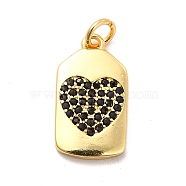 Rack Plating Brass Micro Pave Cubic Zirconia Pendants, Arrow with Heart Charm, Long-Lasting Plated, with Jump Rings, Cadmium Free & Lead Free, Real 18K Gold Plated, 17x9.5x2mm, Hole: 3mm(KK-K270-27G)