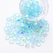 Transparent Resin Rhinestone Cabochons, Nail Art Decoration Accessories, AB Color Plated, Faceted Teardrop, Deep Sky Blue, 7x5x2.5mm(MRMJ-T047-09E)