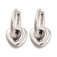 Non-Tarnish 304 Stainless Steel Hoop Earrings for Women, Heart, Stainless Steel Color, 24.5x12mm(EJEW-Z057-14P-03)