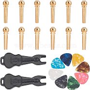 ABS Plastic Guitar Picks and Guitar String Pins Sets, Golden, 30x26x0.4mm, 4pcs/box(AJEW-FG0001-82)