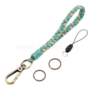 Boho Macrame Wristlet Keychain Keying, Handmade Braided Tassel Wrist Lanyard with Portable Anti-Lost Mobile Rope for Women, Dark Sea Green, 19cm(KEYC-SW00004-04)