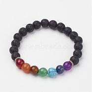 Lava Rock Beaded and Gemstone Beaded Stretch Bracelets, with Alloy Spacer Beads, 1-7/8 inch(49mm)(BJEW-P065-01)