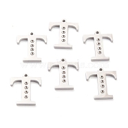 304 Stainless Steel Pendant Rhinestone Settings, Letter, Stainless Steel Color, Letter.T, T: 15x13x1.5mm, Hole: 1.2mm, Fit for 1.6mm Rhinestone(STAS-F267-09T-P)