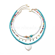 3Pcs 3Pcs Shell Pearl & Acrylic Heart & Enamel Pendant Necklaces Set, Dyed Synthetic Turquoise Starfish & Natural Shell Beaded Stackable Necklaces for Women, Golden, 15.94~20.00 inch(40.5~50.8cm), 1Pc/style(NJEW-JN04038)
