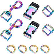 BENECREAT 10Pcs 4 Style Alloy Buckles, Roller Pin Buckles Slider Strap Adjuster, for DIY Belt Accessories, Rainbow Color, 28~67x20~32x6~11.5mm(FIND-BC0003-35)