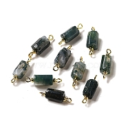 Natural Moss Agate Connector Charms, Faceted Column Links with Real 18K Gold Plated Brass Double Loops, 21~23x6.5~7x6.5~7mm, Hole: 1.6mm(FIND-C046-10D-G)