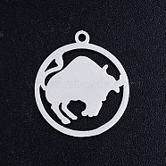 201 Stainless Steel Pendants, Constellation, Stainless Steel Color, Taurus, 20.5x18x1mm, Hole: 1.5mm(STAS-S105-JN362-2)