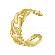 Stainless Steel Curb Chain Style Cuff Rings, for Women Men, Real 18K Gold Plated, 10mm, Inner Diameter: 21mm(OO8313-1)