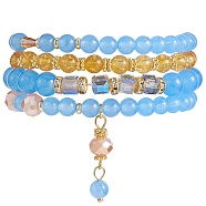 4Pcs 4 Style Natural Malaysia Jade & Synthetic Citrine Stretch Bracelets Set with Glass Beaded, Gemstone Jewelry for Women, Inner Diameter: 2-1/8 inch(5.5cm), 1Pc/style(BJEW-SW00105-03)