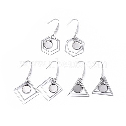 Non-Tarnish Stainless Steel Dangle Earrings, Cabochon Settings, Mixed Shapes, Stainless Steel Color, 42~50mm, 21 Gauge, Pin: 0.7mm, Tray: 8mm(AJEW-JB00503-M)