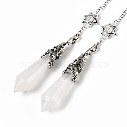 Natural Quartz Crystal Cone Dowsing Pendulum Big Pointed Pendants, with Antique Silver Tone Brass Findings, 312mm(AJEW-Z041-01F-AS)