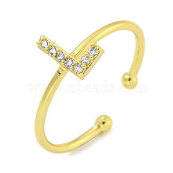 Rack Plating Brass Open Cuff Rings for Women, with Cubic Zirconia, Cadmium Free & Lead Free, Long-Lasting Plated, Letter, Letter L, Inner Diameter: 17.5mm, Letter: 8x4.8mm(RJEW-F162-02G-L)