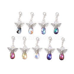 9Pcs Angel Glass Pendant Decorations, Alloy Lobster Clasp Charms for Backpack Keychain Ornaments, Mixed Color, 43mm(HJEW-JM02671)