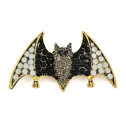 Bat Alloy Rhinestone Brooches, Lapel Pin for Backpack Clothes, Antique Golden, 33x58mm(JEWB-S030-01)