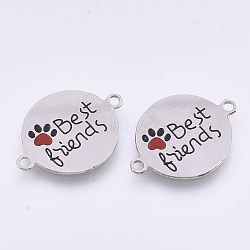 304 Stainless Steel Links connectors, with Enamel, Love Pet Theme, Flat Round with Word Best Friends, Stainless Steel Color, 21x15.5x0.7mm, Hole: 1.4mm(STAS-S079-94C-P)
