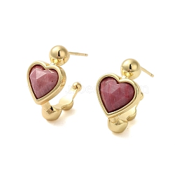 Natural Rhodonite Heart Stud Earrings, with Ion Plating(IP) Golden Plated Brass Findings, 925 Sterling Silver Pin, 20.5x12mm(EJEW-K287-01G-04)